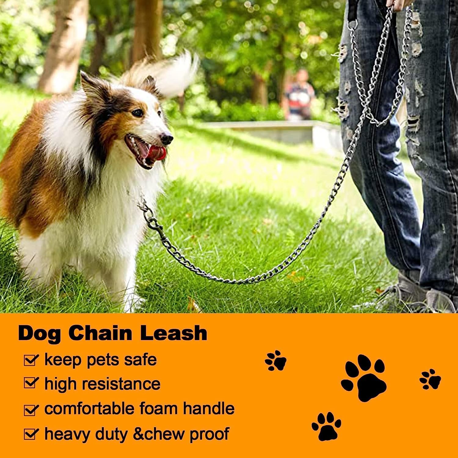 KFX-9723069 Heavy Duty Chew Proof Dog Leash with Soft Padded Handle for Medium to Large Dogs - 120cm Length, 3.0mm Width