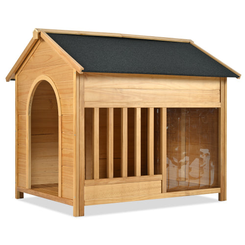 KFX-9725245 Large Wooden Outdoor Dog House with Porch for Medium to Large Breeds, Pine and Asphalt Roof Design