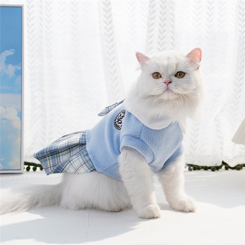 KFX-9726141 Plaid Skirt Dog Dress for Small Pets - Stylish Spring & Autumn Apparel in Multiple Sizes
