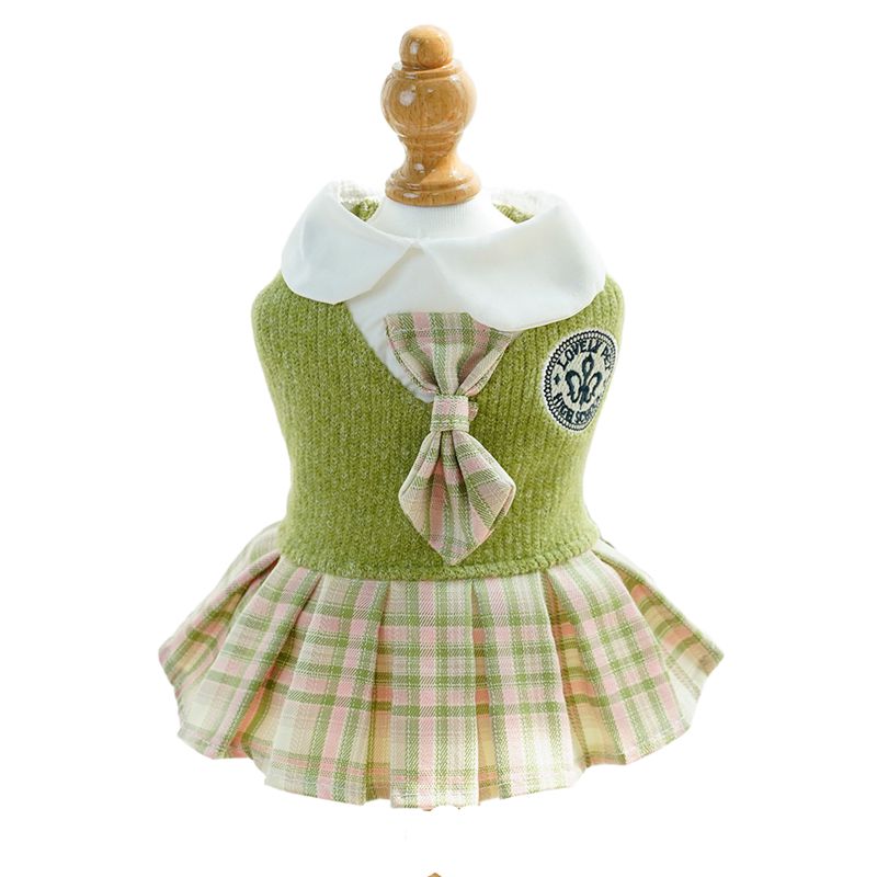 KFX-9726141 Plaid Skirt Dog Dress for Small Pets - Stylish Spring & Autumn Apparel in Multiple Sizes