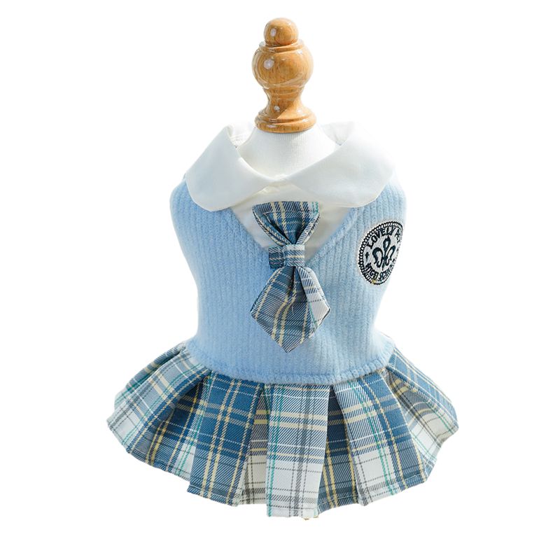KFX-9726141 Plaid Skirt Dog Dress for Small Pets - Stylish Spring & Autumn Apparel in Multiple Sizes