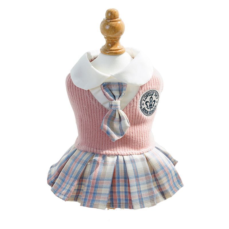 KFX-9726141 Plaid Skirt Dog Dress for Small Pets - Stylish Spring & Autumn Apparel in Multiple Sizes
