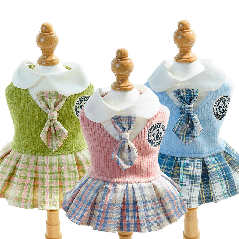 KFX-9726141 Plaid Skirt Dog Dress for Small Pets - Stylish Spring & Autumn Apparel in Multiple Sizes