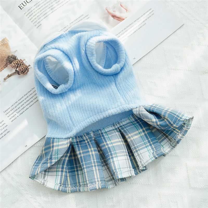 KFX-9726141 Plaid Skirt Dog Dress for Small Pets - Stylish Spring & Autumn Apparel in Multiple Sizes