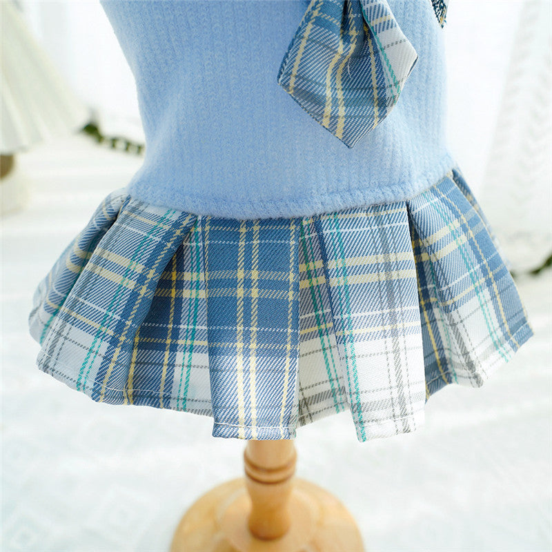 KFX-9726141 Plaid Skirt Dog Dress for Small Pets - Stylish Spring & Autumn Apparel in Multiple Sizes