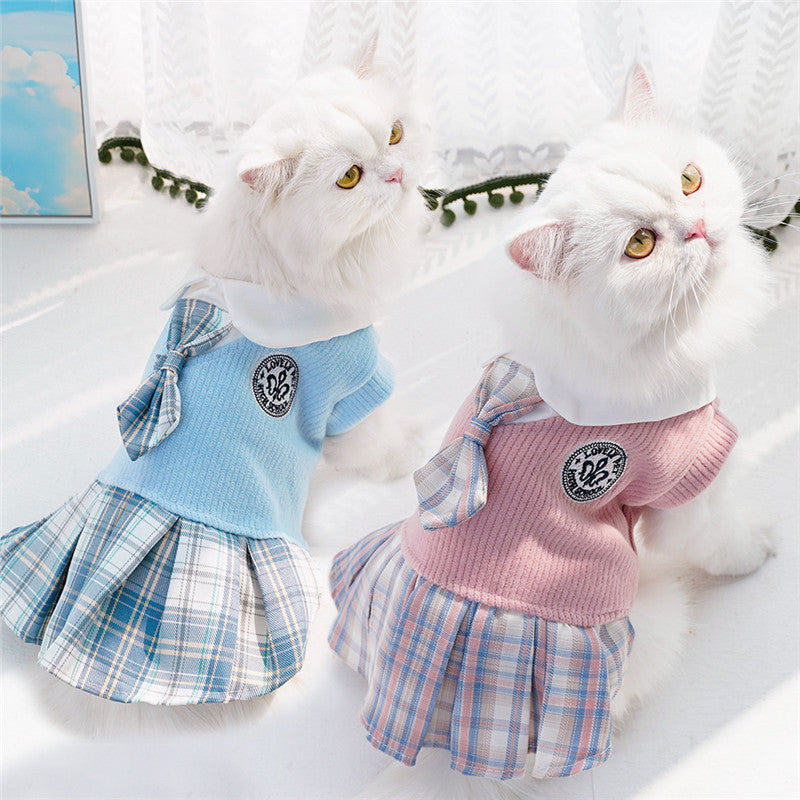 KFX-9726141 Plaid Skirt Dog Dress for Small Pets - Stylish Spring & Autumn Apparel in Multiple Sizes
