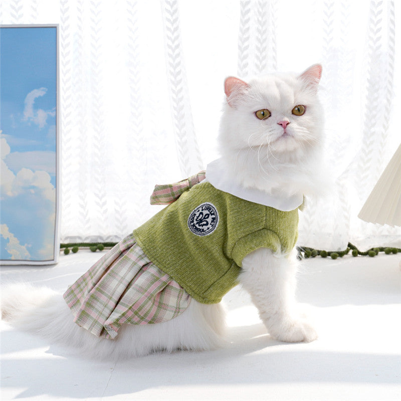 KFX-9726141 Plaid Skirt Dog Dress for Small Pets - Stylish Spring & Autumn Apparel in Multiple Sizes