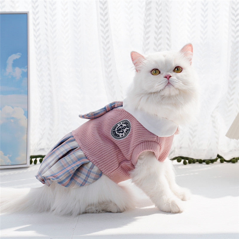 KFX-9726141 Plaid Skirt Dog Dress for Small Pets - Stylish Spring & Autumn Apparel in Multiple Sizes