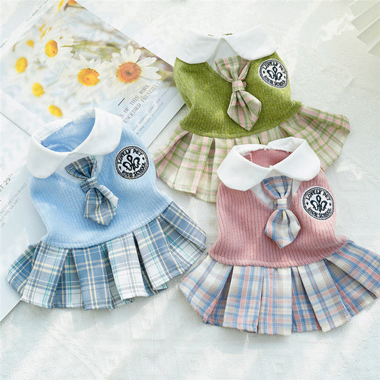 KFX-9726141 Plaid Skirt Dog Dress for Small Pets - Stylish Spring & Autumn Apparel in Multiple Sizes