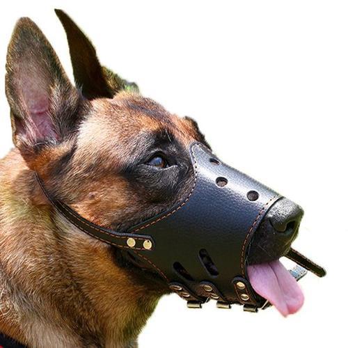 KFX-9728189 Anti-Bite and Barking Mouth Cover for Medium and Large Dogs – Durable Cowhide Design in Black