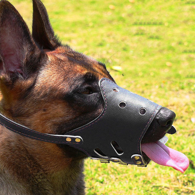 KFX-9728189 Anti-Bite and Barking Mouth Cover for Medium and Large Dogs – Durable Cowhide Design in Black