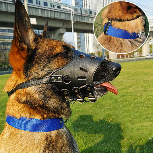 KFX-9728189 Anti-Bite and Barking Mouth Cover for Medium and Large Dogs – Durable Cowhide Design in Black