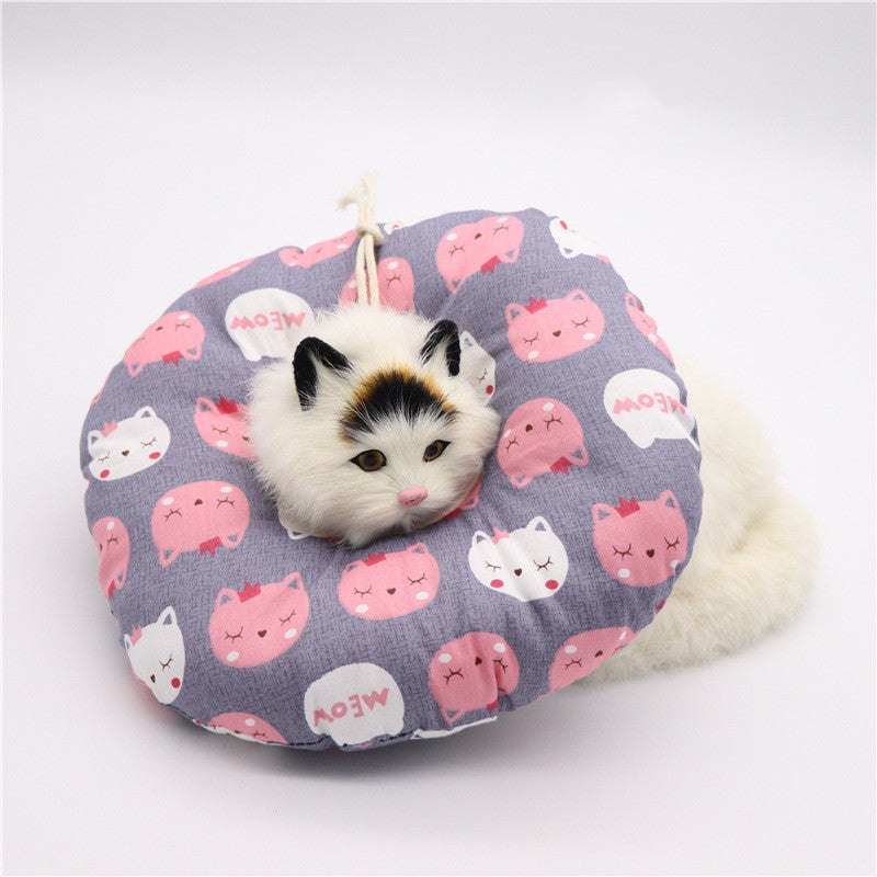 KFX-9729341 Soft Cotton Elizabethan Ring for Cats - Anti-Bite, Anti-Lick, Anti-Scratch Headgear in Blue Fish, Gray, Pink Cat, Multiple Sizes Available