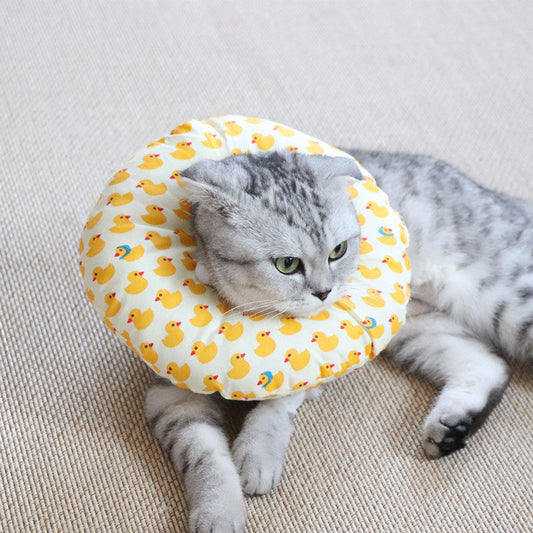KFX-9729341 Soft Cotton Elizabethan Ring for Cats - Anti-Bite, Anti-Lick, Anti-Scratch Headgear in Blue Fish, Gray, Pink Cat, Multiple Sizes Available