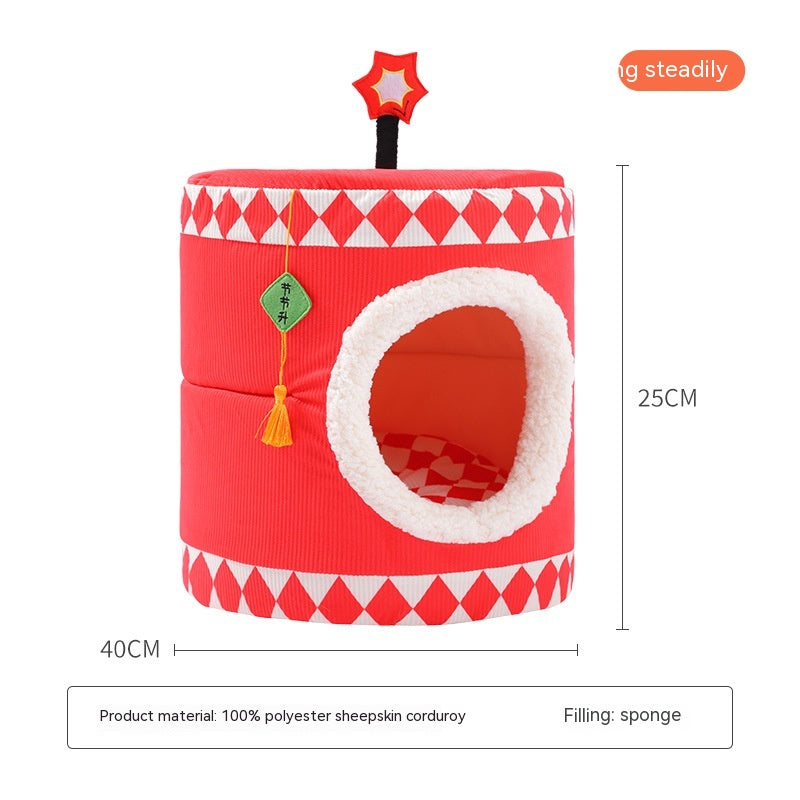 KFX-9731389 Cozy Lucky Persimmon Pet Bed for Cats - Mohair Corduroy Nest