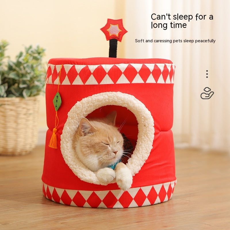 KFX-9731389 Cozy Lucky Persimmon Pet Bed for Cats - Mohair Corduroy Nest