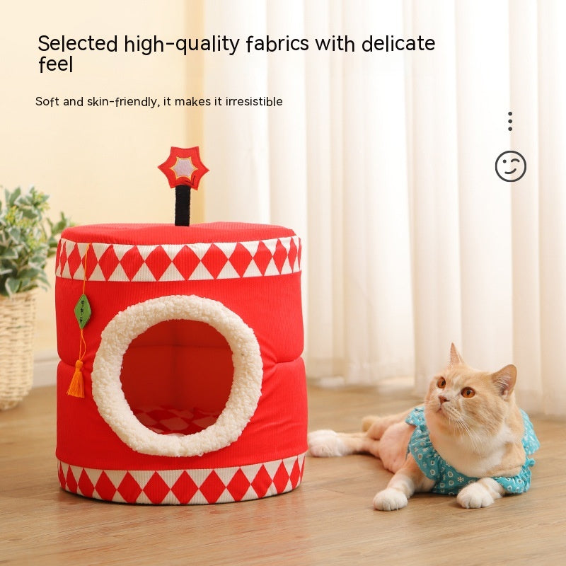 KFX-9731389 Cozy Lucky Persimmon Pet Bed for Cats - Mohair Corduroy Nest
