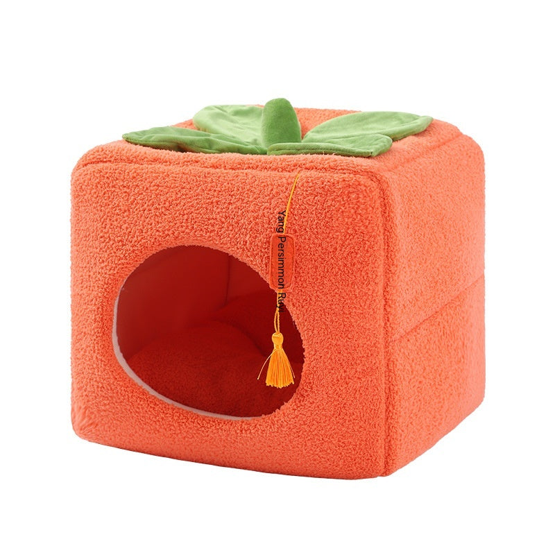 KFX-9731389 Cozy Lucky Persimmon Pet Bed for Cats - Mohair Corduroy Nest