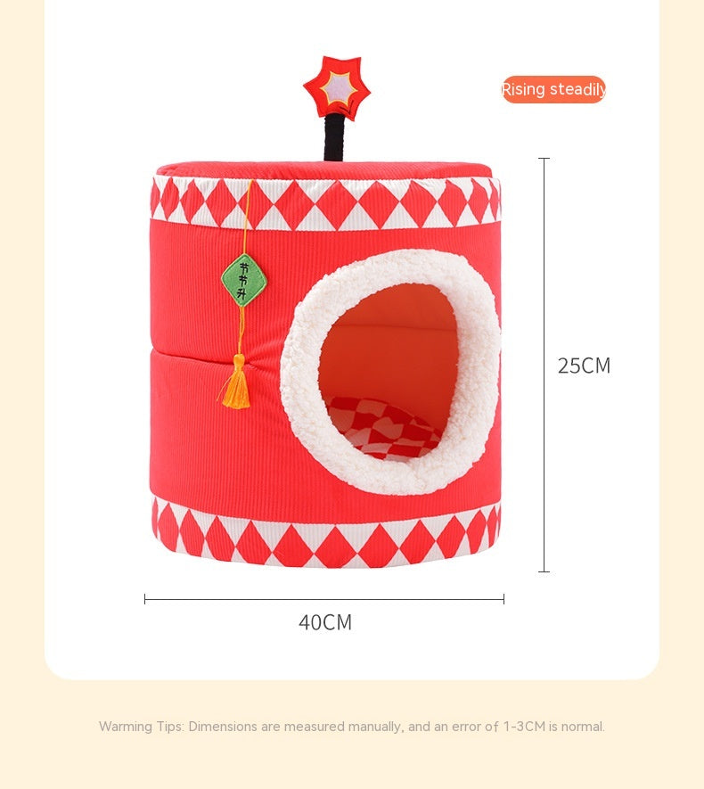 KFX-9731389 Cozy Lucky Persimmon Pet Bed for Cats - Mohair Corduroy Nest