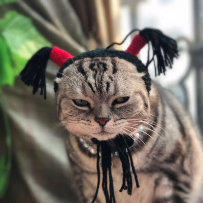 KFX-9732157 Halloween Cat Hood Hat - Adjustable Black Headgear for Pets