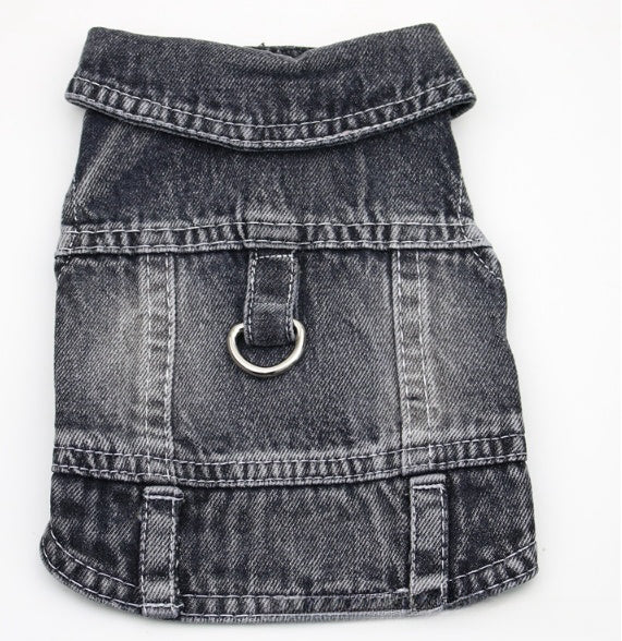 KFX-9732925 Denim Traction Vest for Small Dogs – Casual Pet Clothing in Blue and Black