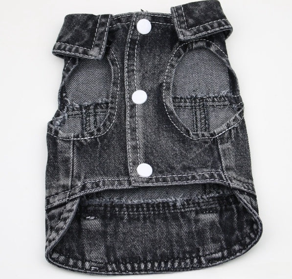 KFX-9732925 Denim Traction Vest for Small Dogs – Casual Pet Clothing in Blue and Black
