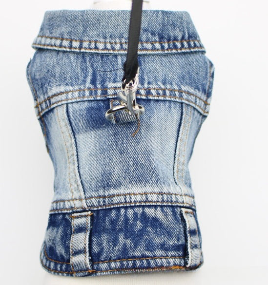 KFX-9732925 Denim Traction Vest for Small Dogs – Casual Pet Clothing in Blue and Black