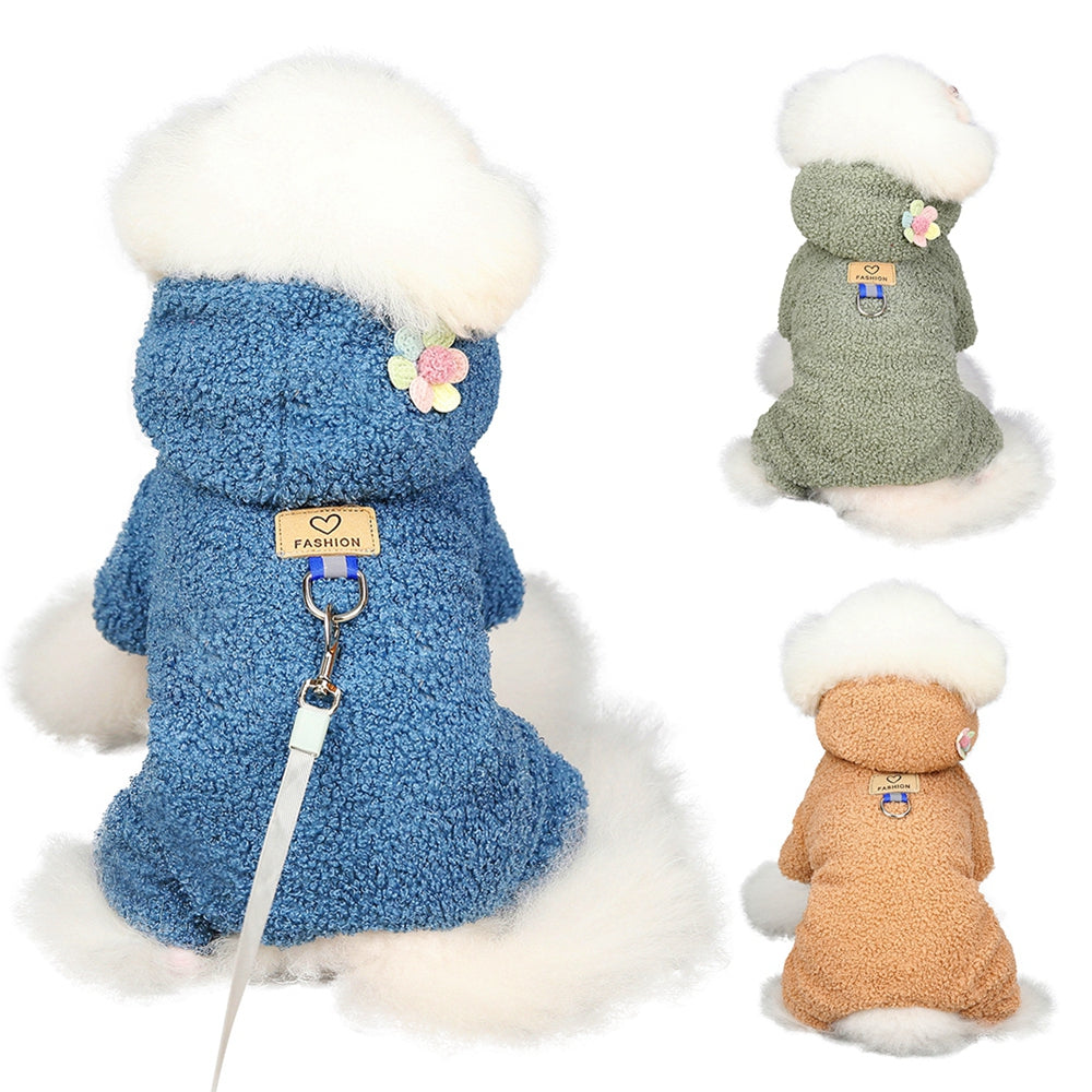 KFX-9733693 Teddy Velvet Cotton Jacket for Dogs and Cats with Six-Petal Flower Design