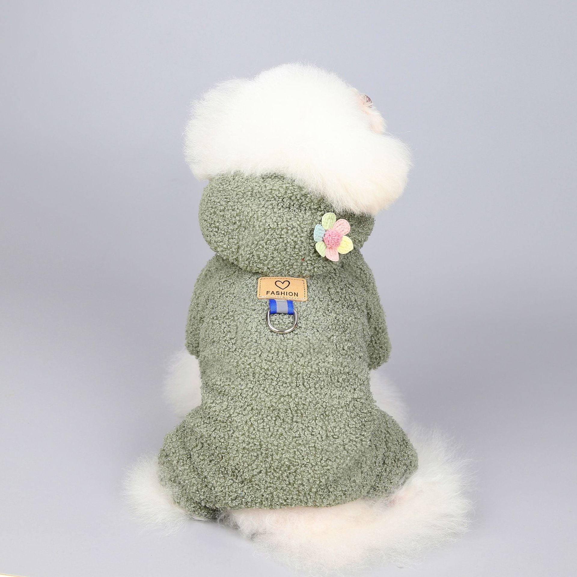 KFX-9733693 Teddy Velvet Cotton Jacket for Dogs and Cats with Six-Petal Flower Design