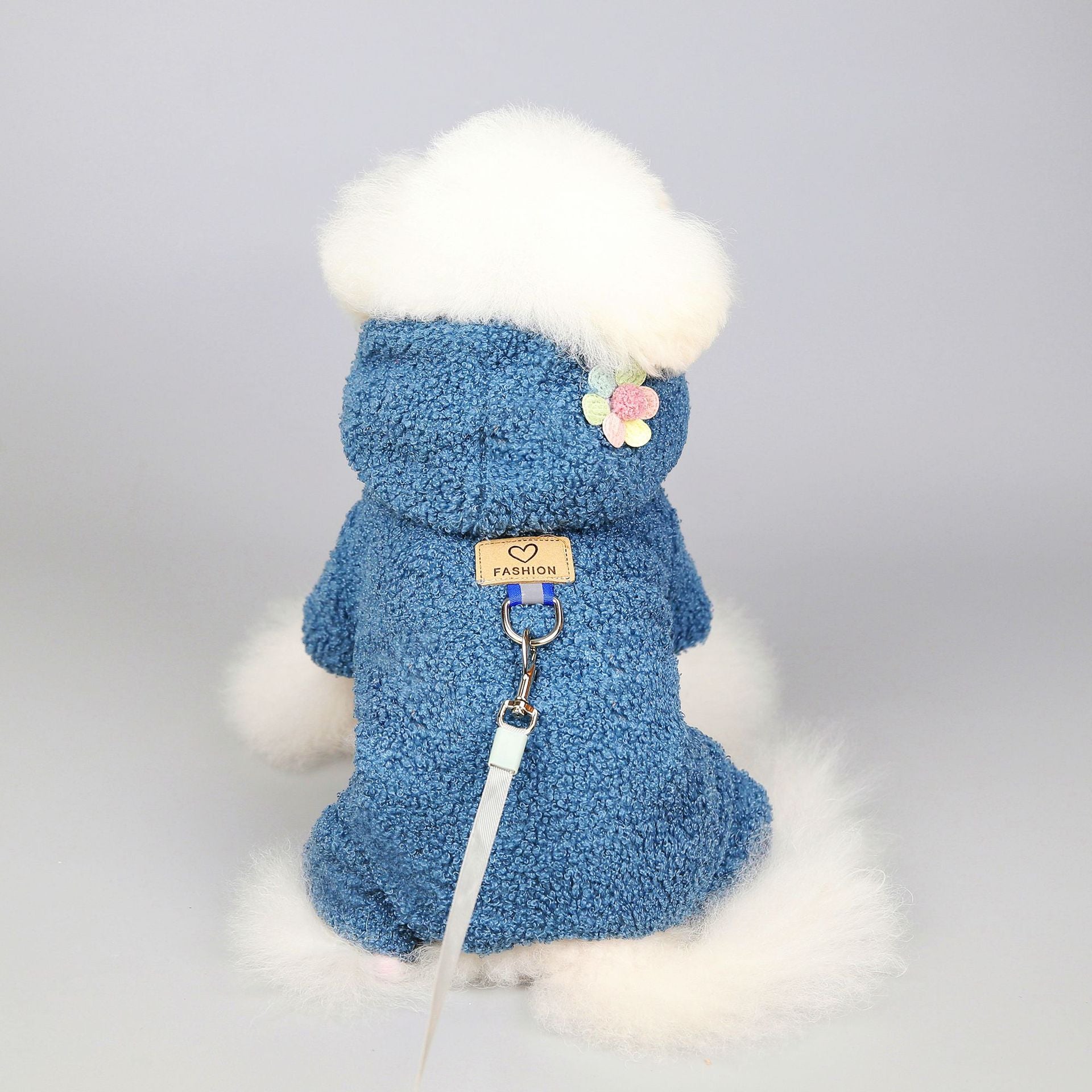 KFX-9733693 Teddy Velvet Cotton Jacket for Dogs and Cats with Six-Petal Flower Design