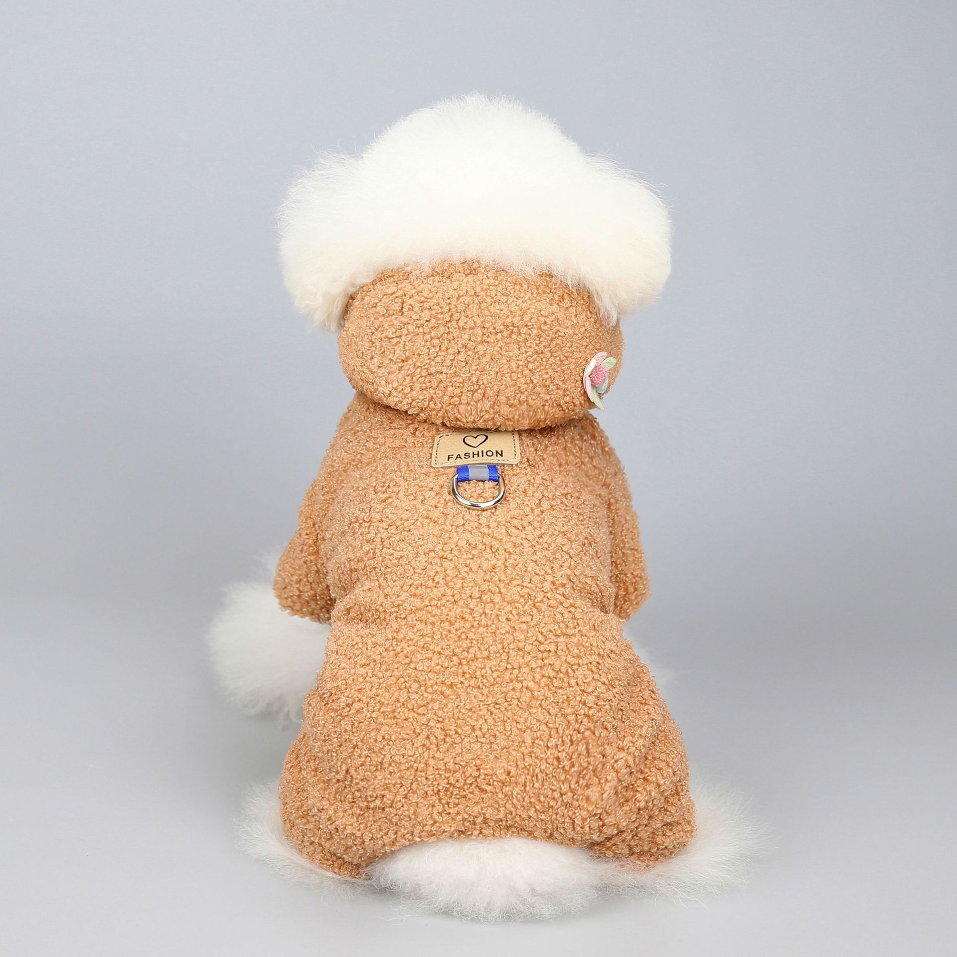 KFX-9733693 Teddy Velvet Cotton Jacket for Dogs and Cats with Six-Petal Flower Design