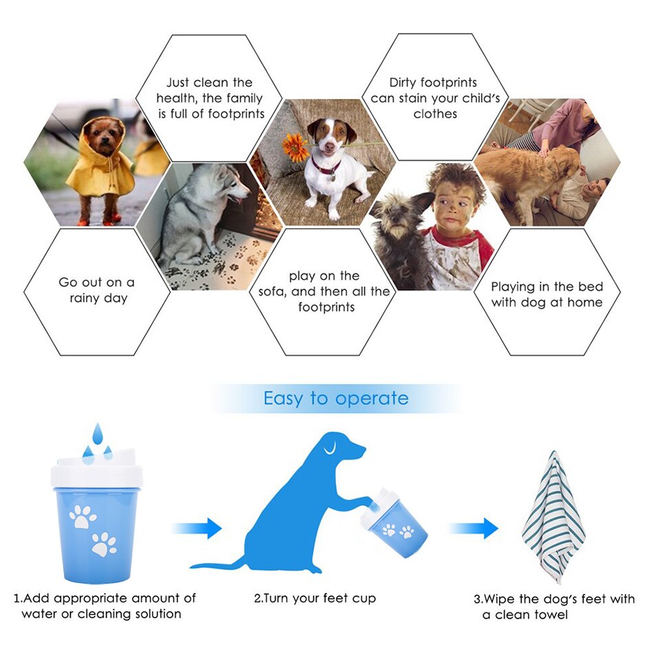 KFX-9734973 Dog and Cat Paw Cleaning Cup - Available in Small and Large Sizes, Green, Pink, and Blue