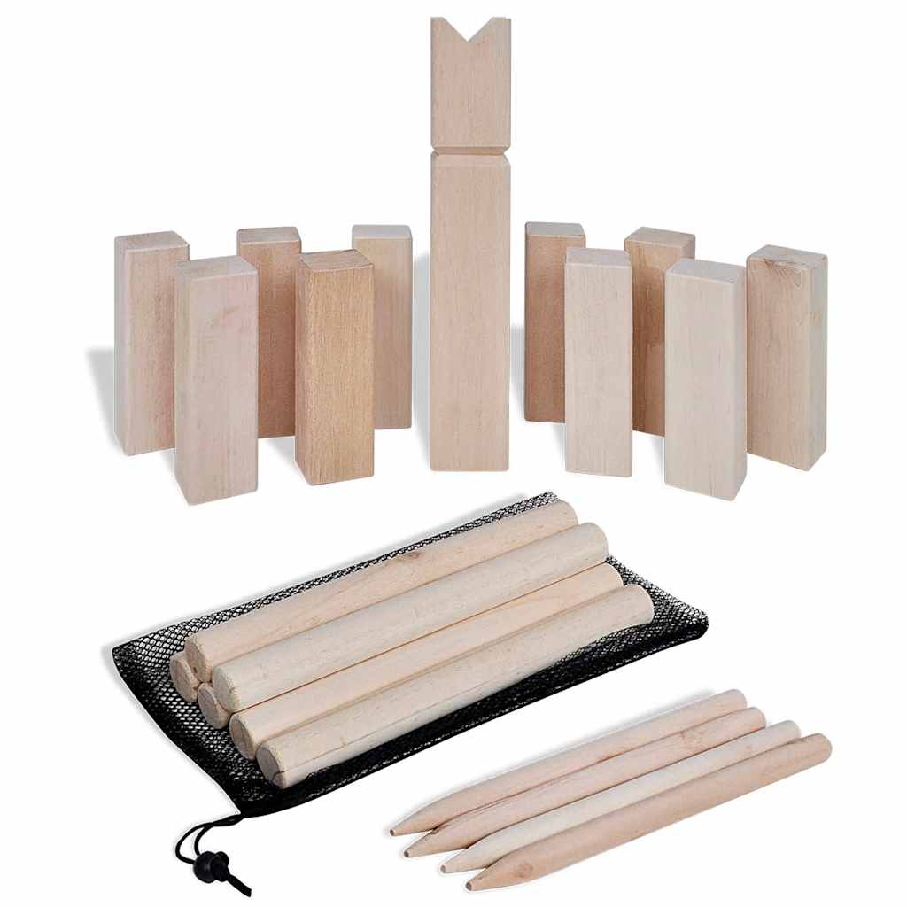KFX-9736381 Wooden Kubb Game Set for Outdoor Fun with Family and Friends, Includes 21 Pieces and Carrying Bag