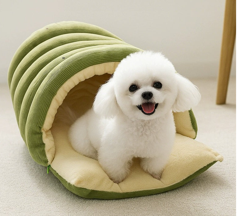 KFX-9736765 Cozy Removable Washable Cat House in Light Beige, Green, or Purple for Winter Comfort