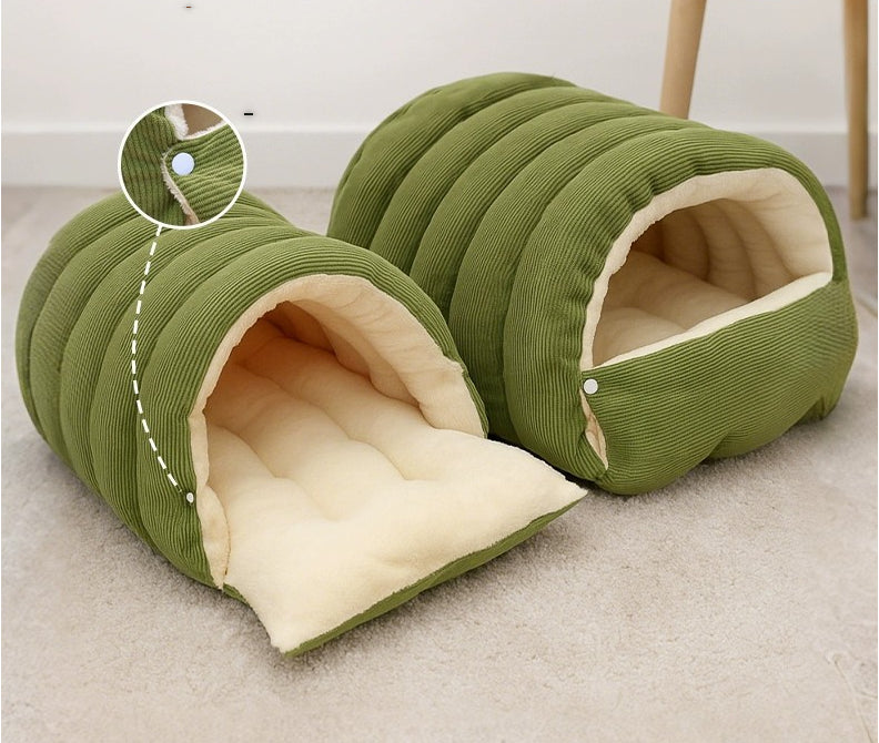 KFX-9736765 Cozy Removable Washable Cat House in Light Beige, Green, or Purple for Winter Comfort