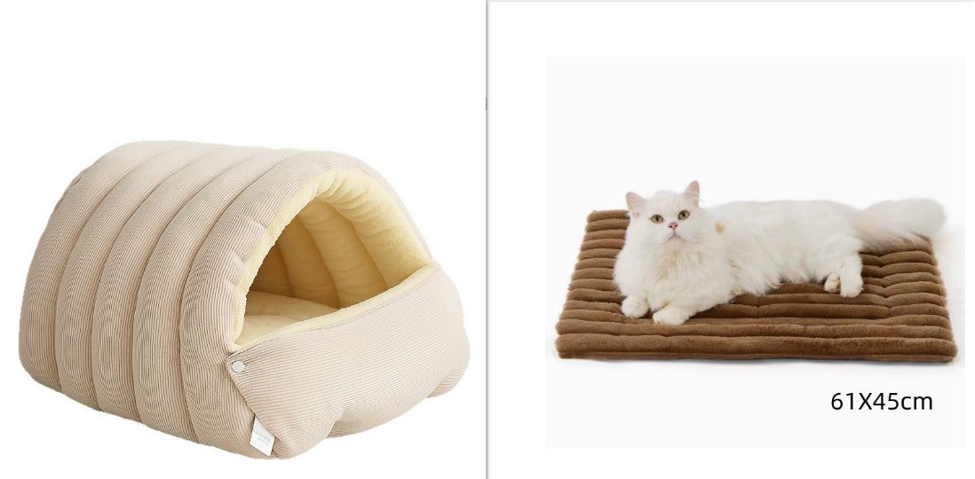 KFX-9736765 Cozy Removable Washable Cat House in Light Beige, Green, or Purple for Winter Comfort