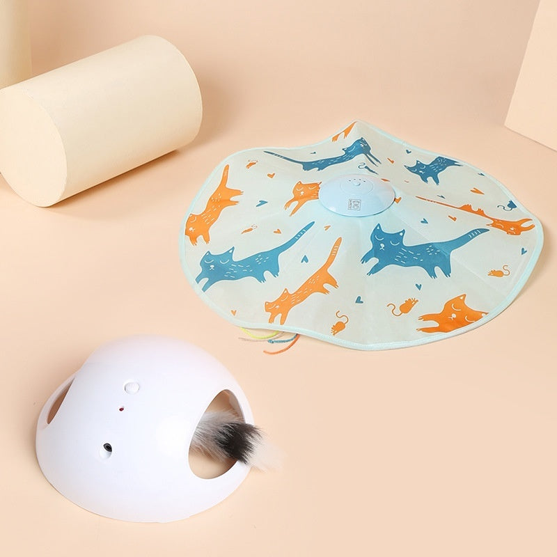 KFX-9737917 Interactive Electric Cat Teaser Toy with Rechargeable Turntable in Peekaboo Colors