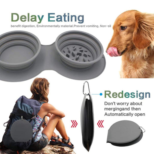 KFX-9739069 Silicone Grey Foldable Pet Bowl - Anti-Choke and Anti-Vomiting Design
