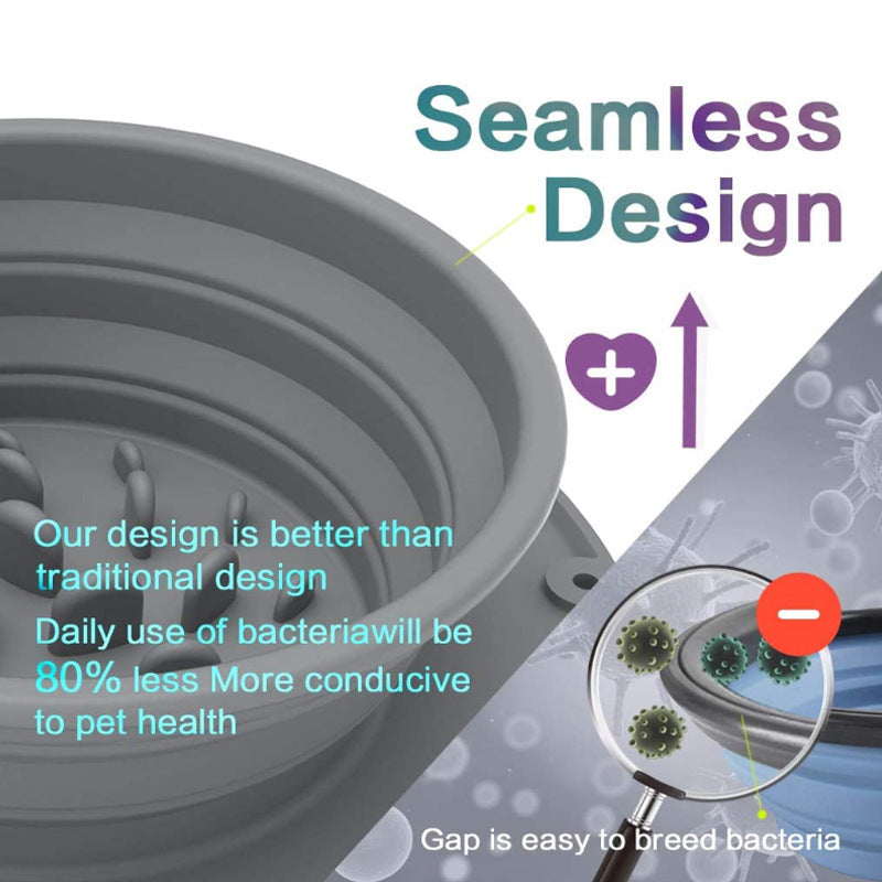 KFX-9739069 Silicone Grey Foldable Pet Bowl - Anti-Choke and Anti-Vomiting Design