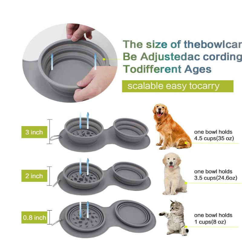 KFX-9739069 Silicone Grey Foldable Pet Bowl - Anti-Choke and Anti-Vomiting Design
