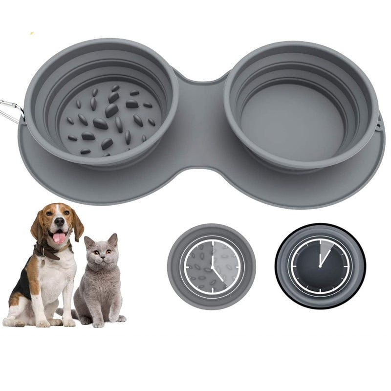 KFX-9739069 Silicone Grey Foldable Pet Bowl - Anti-Choke and Anti-Vomiting Design
