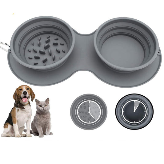 KFX-9739069 Silicone Grey Foldable Pet Bowl - Anti-Choke and Anti-Vomiting Design