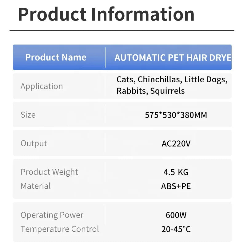 KFX-974035 55L Eco-Friendly Pet Dryer Box for Cats and Small Animals - Low Noise Automatic Grooming Machine