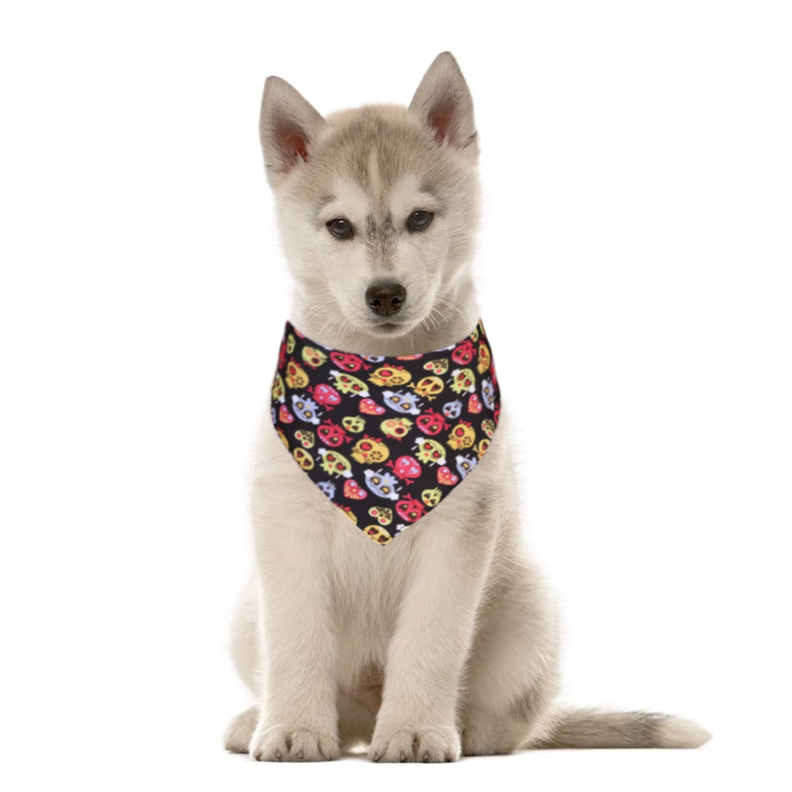 KFX-9740477 Halloween Pet Triangle Scarf with Ghost, Skull, and Letter Designs - Customizable Polyester Accessory