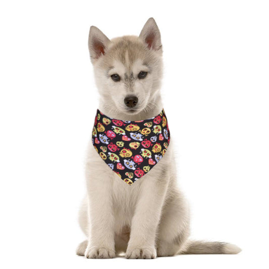 KFX-9740477 Halloween Pet Triangle Scarf with Ghost, Skull, and Letter Designs - Customizable Polyester Accessory