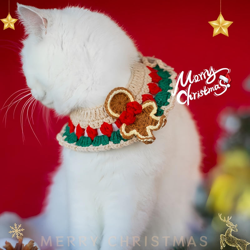 KFX-9740861 Adjustable Knit Pet Collar with Crochet Elk Pattern for Cats and Dogs, Comfortable and Stylish Design