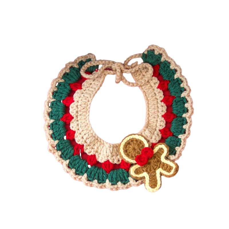 KFX-9740861 Adjustable Knit Pet Collar with Crochet Elk Pattern for Cats and Dogs, Comfortable and Stylish Design