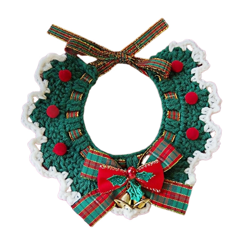 KFX-9740861 Adjustable Knit Pet Collar with Crochet Elk Pattern for Cats and Dogs, Comfortable and Stylish Design