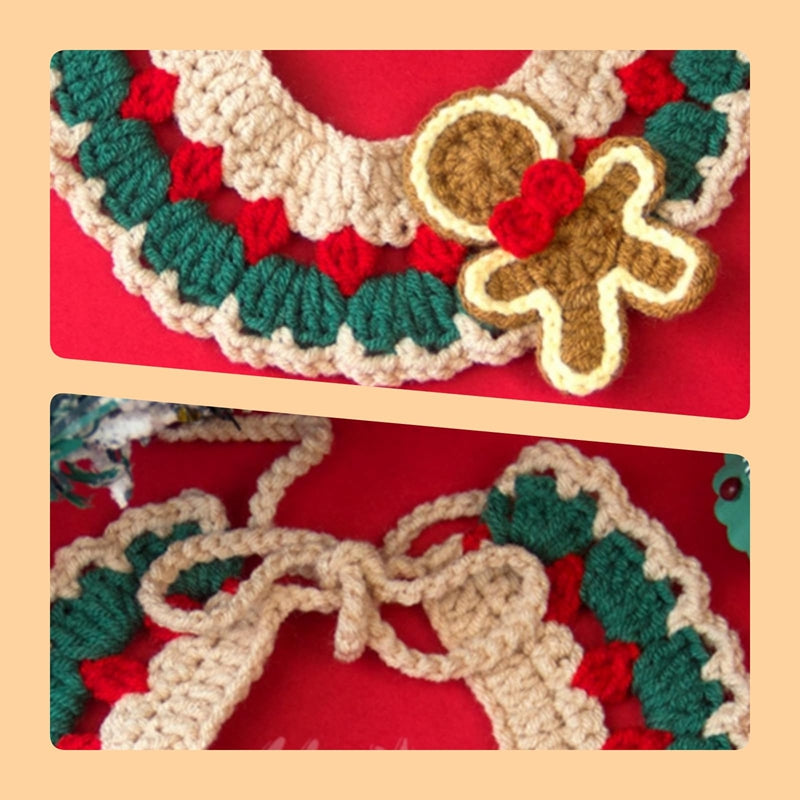 KFX-9740861 Adjustable Knit Pet Collar with Crochet Elk Pattern for Cats and Dogs, Comfortable and Stylish Design