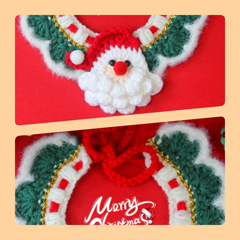 KFX-9740861 Adjustable Knit Pet Collar with Crochet Elk Pattern for Cats and Dogs, Comfortable and Stylish Design